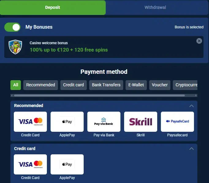 Депозит на 20Bet казино