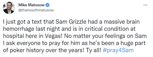 Mike Matusow's post on twitter Mike Matusow's post