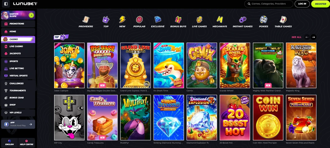 Lunu Bet Casino game lobby Lunu Bet Casino