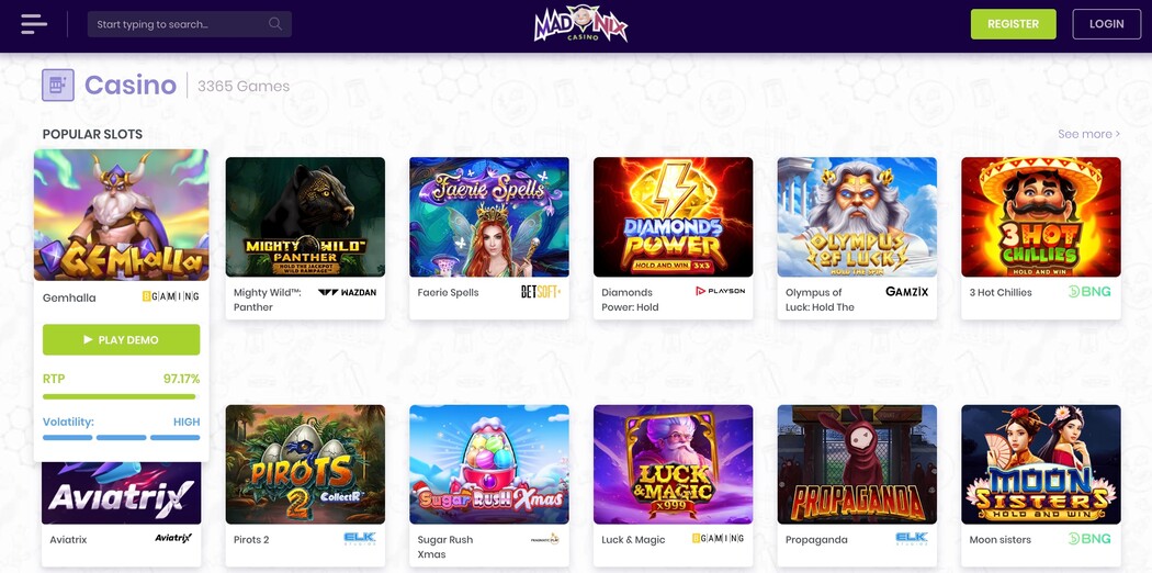 MadNix casino game selection MadNix casino games