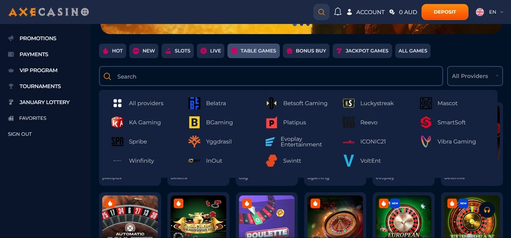 Axe Casino games Axe Casino