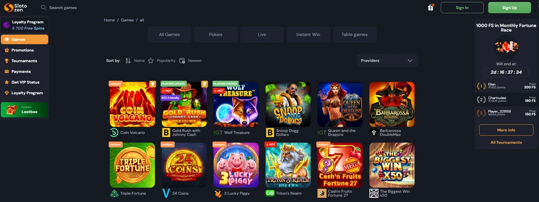 Sloto Zen Casino games Sloto Zen Casino