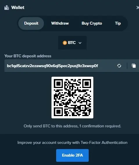 Stake Casino криптовалюта Stake Casino BTC