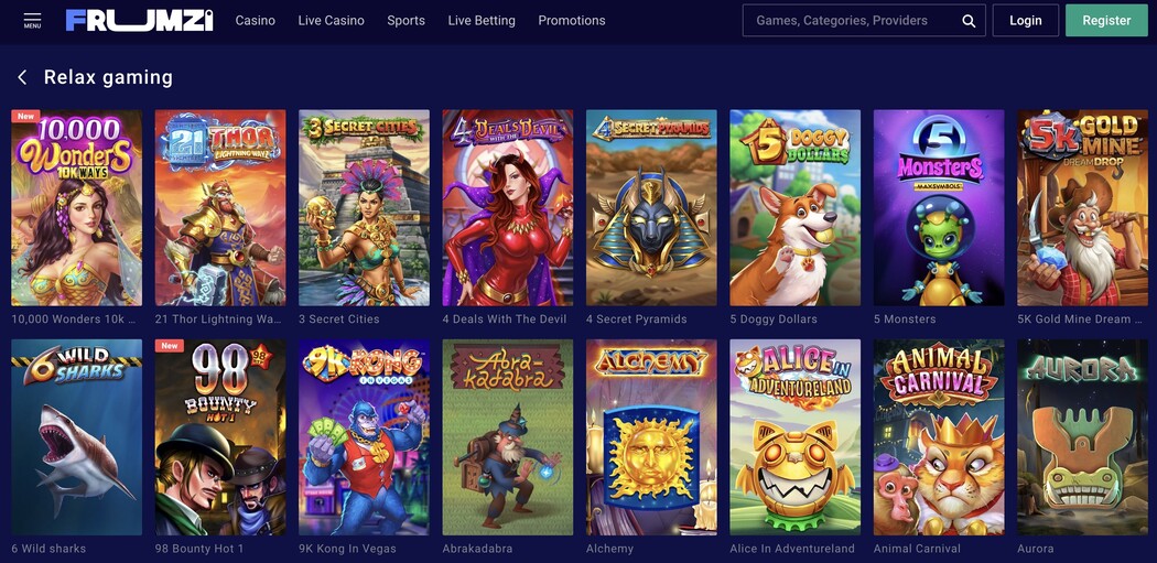 Relax Gaming games in Frumzi Casino