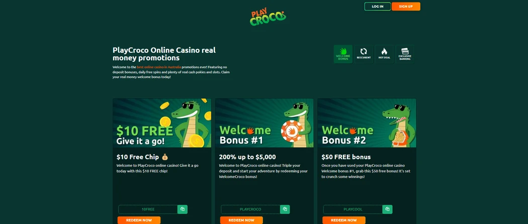 Play Croco Casino no deposit bonus Play Croco no deposit bonus