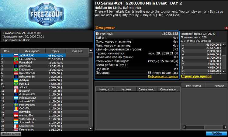 Лобі Мейн Івенту Freezout Series на 888poker Мейн Ивент Freezout Series на 888poker