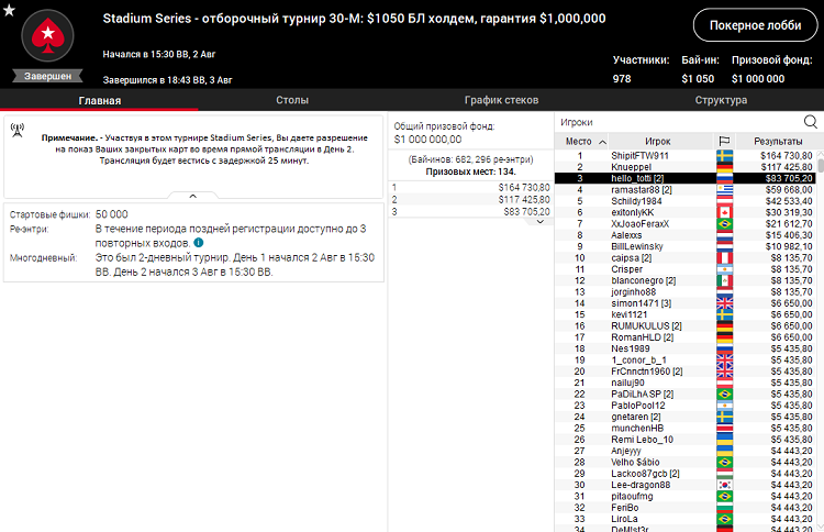 Stadium Series 30-М на PokerStars