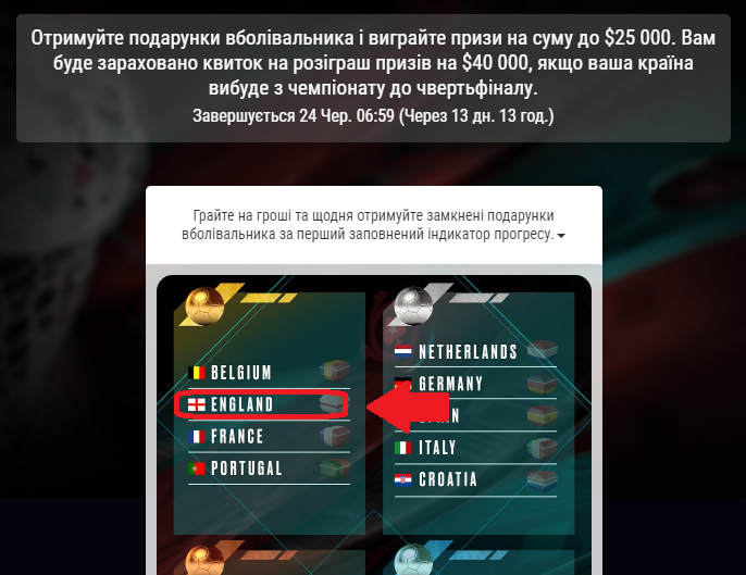 Натисніть на обрану країну в віконці акції, щоб подивитися розміри подарунка і ймовірності його випадання