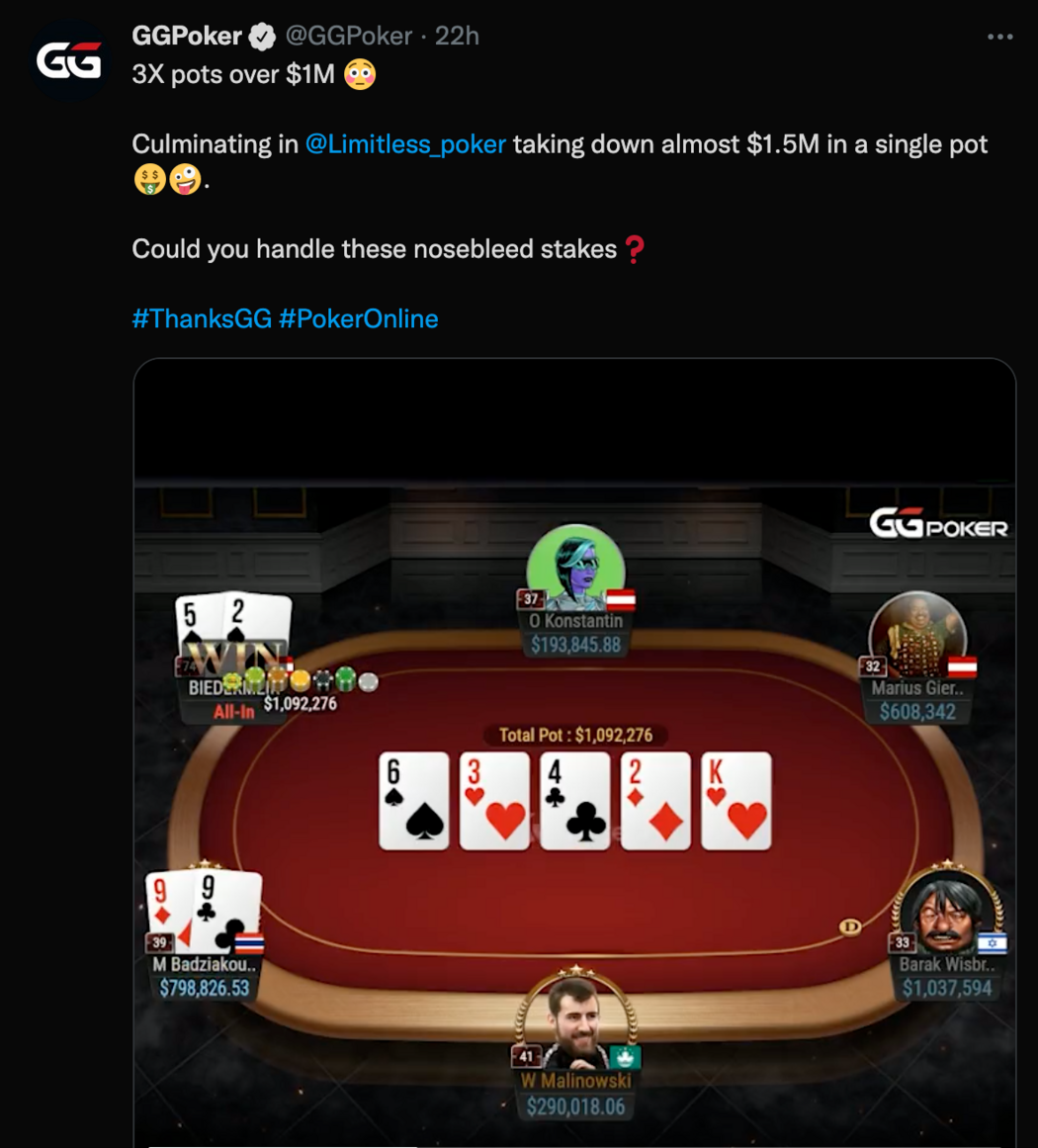 Two record pots in online poker in 2 hours at GGPoker