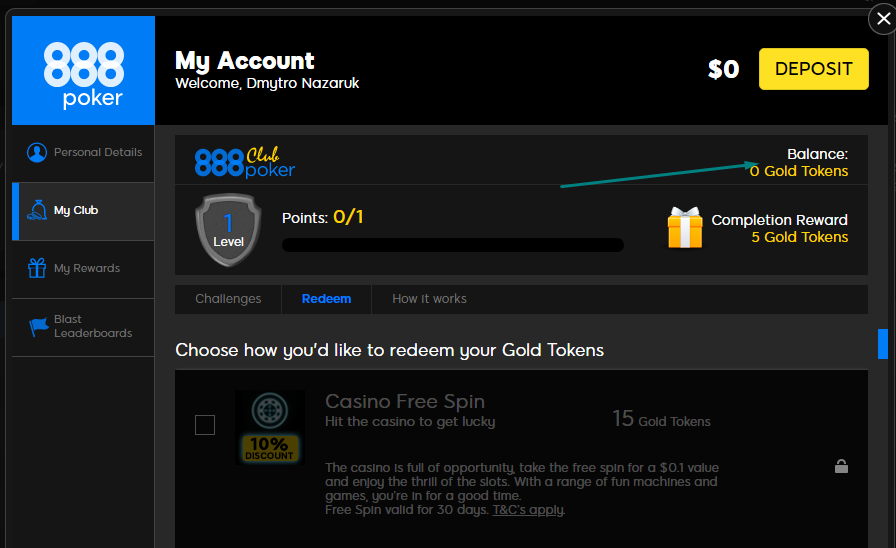 Баланс золотих токенів на 888покер Токени на 888