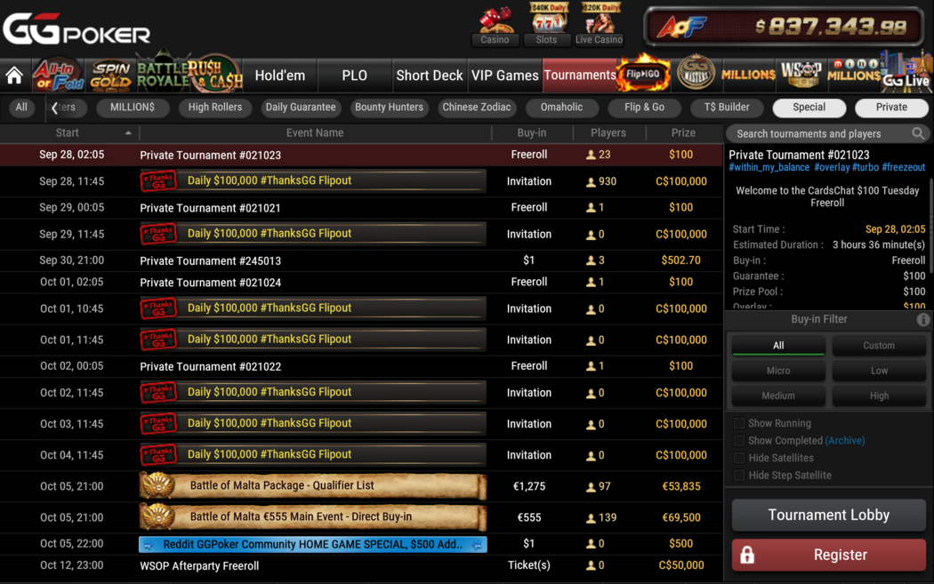 Список фріролів на GGPoker