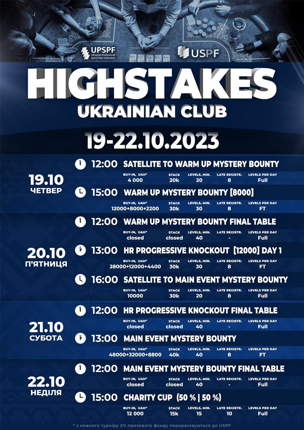 Розклад серії HIGHSTAKES Ukrainian Club Розклад змагань HIGHSTAKES Ukrainian Club у Києві