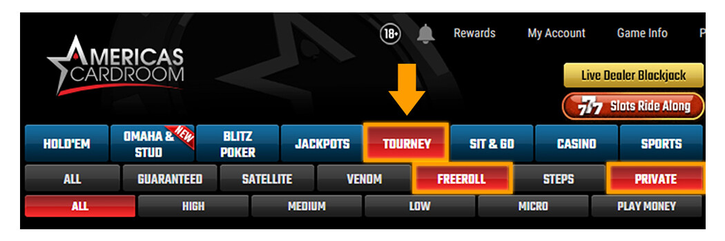 Як знайти фріроли у покер-румі Americas Cardroom