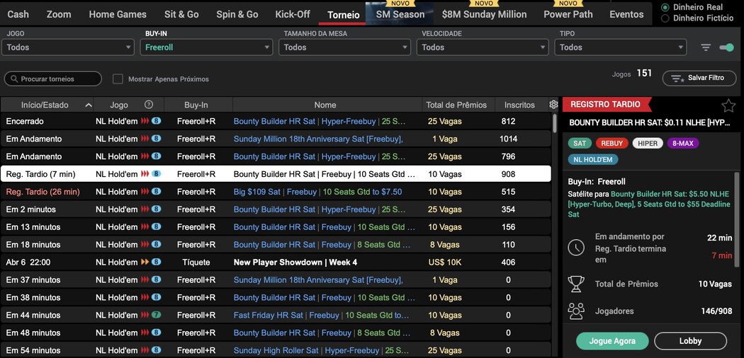 Senhas de freerolls do PokerStars