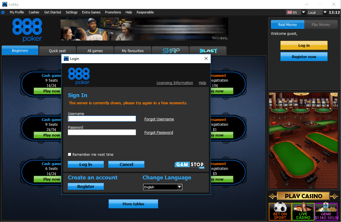 888 poker login online