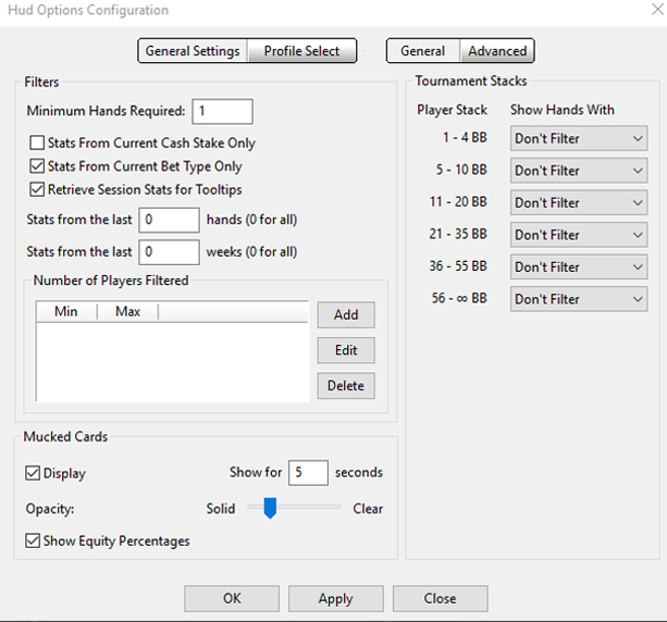 O menu “Opções de HUD” 