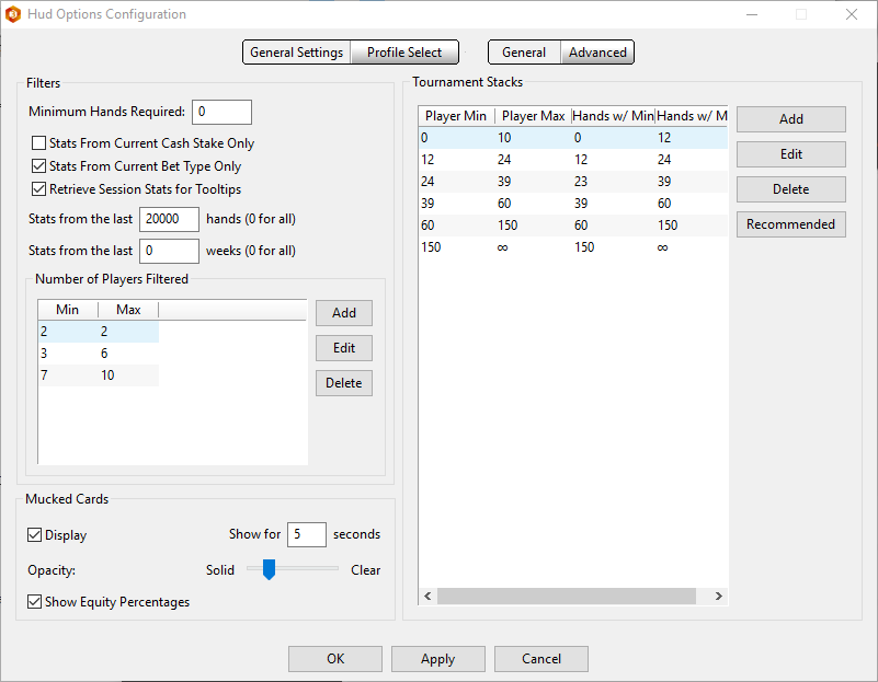 HUD фильтры для турниров