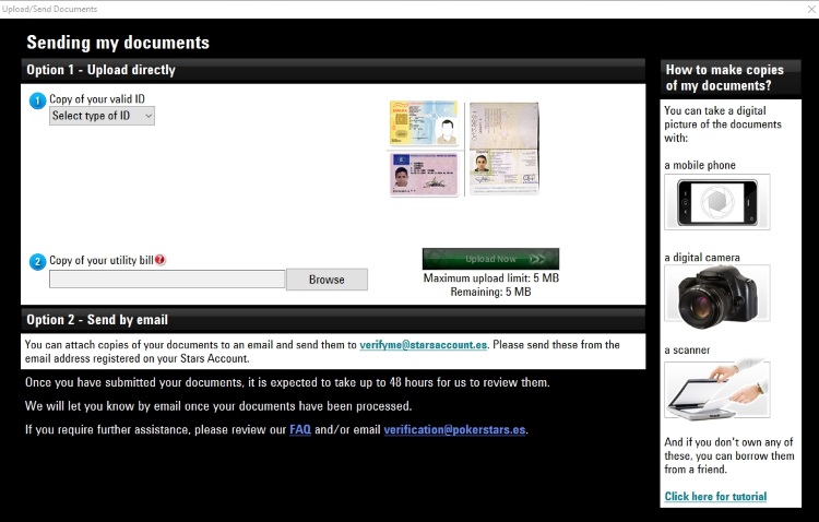 Відправка документів PokerStars.es