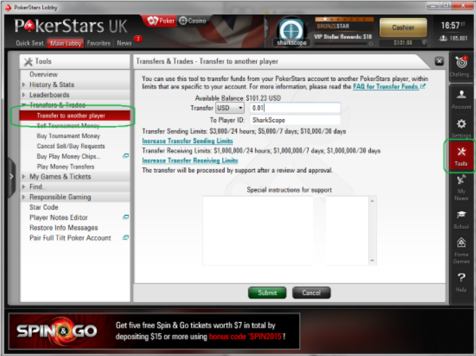 Перевод денег в покере