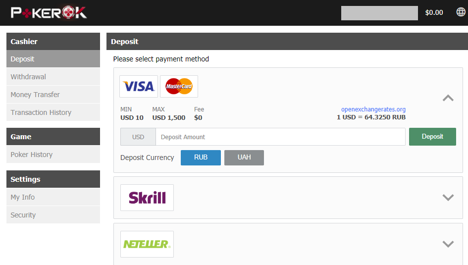 PokerOK deposit 2019