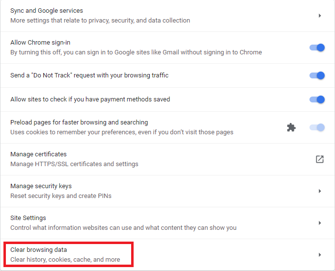 Clearing browser data Clear History