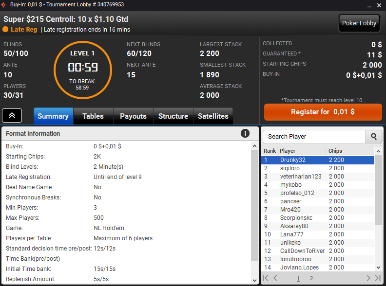 патіпокер турнірне лобі