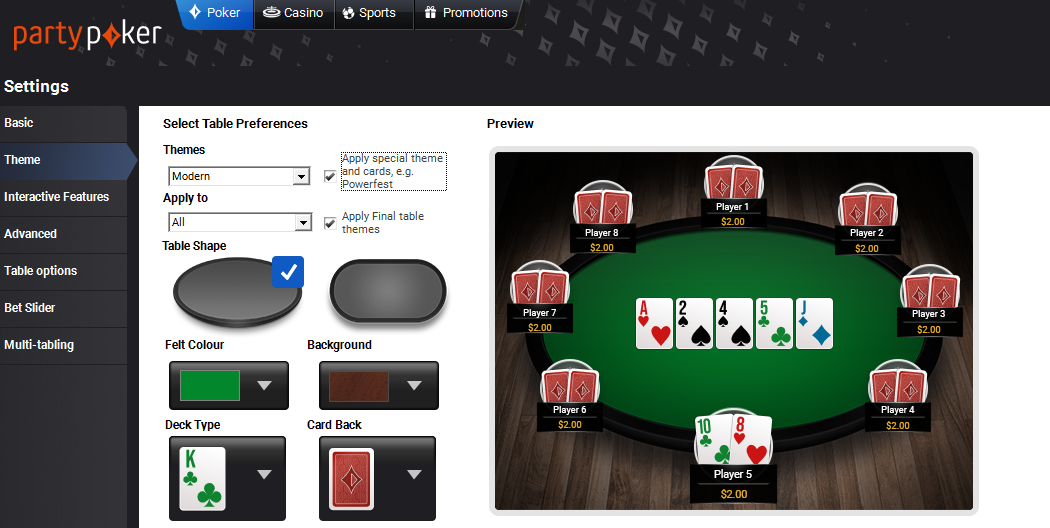 partypoker опції