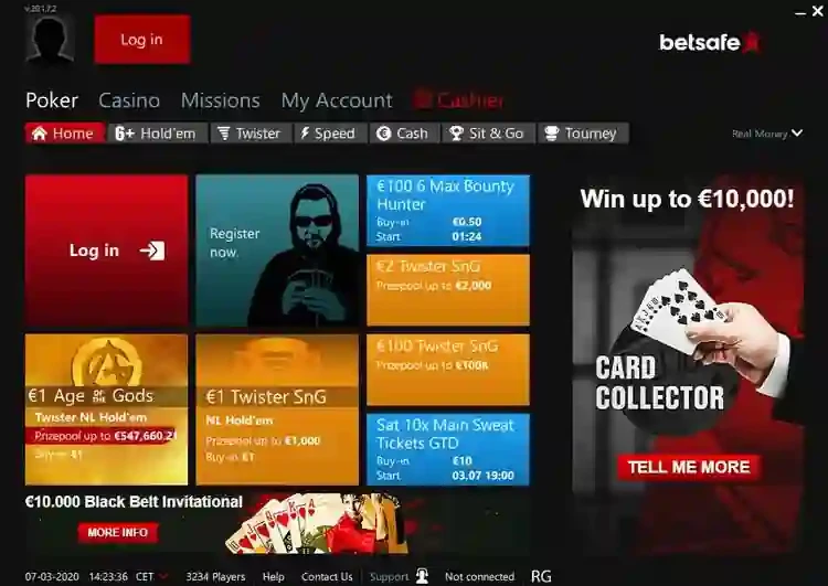 Lobby da Betsafe Poker 