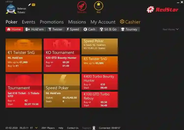 Visualização do lobby da RedStar Poker lobby da RedStar Poker