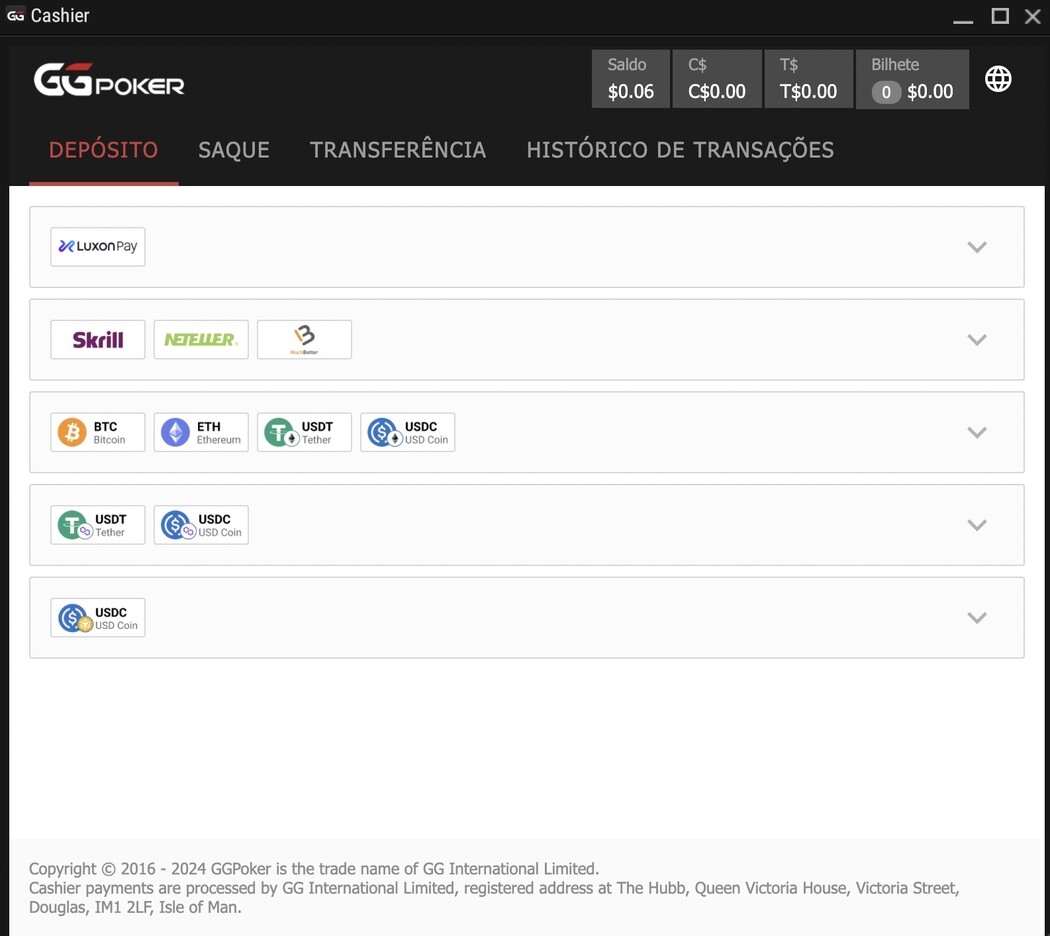 GGPoker cashier menu GGPoker cashier