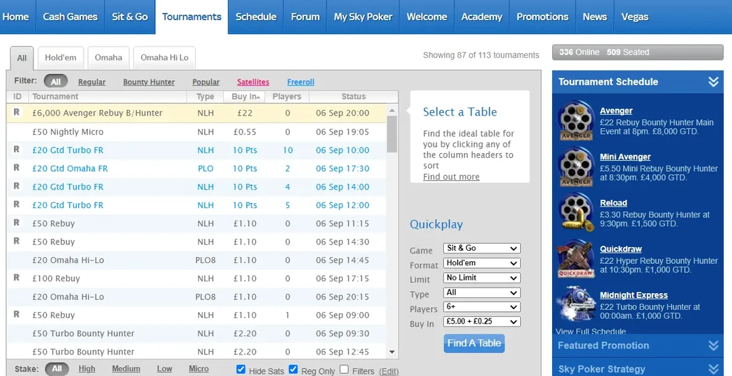 Sky Poker Tournaments