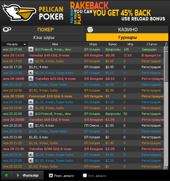Турниры Pelican Poker