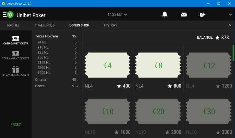 Bonus Shop на Unibet Poker VIP-система Юнибет Покер