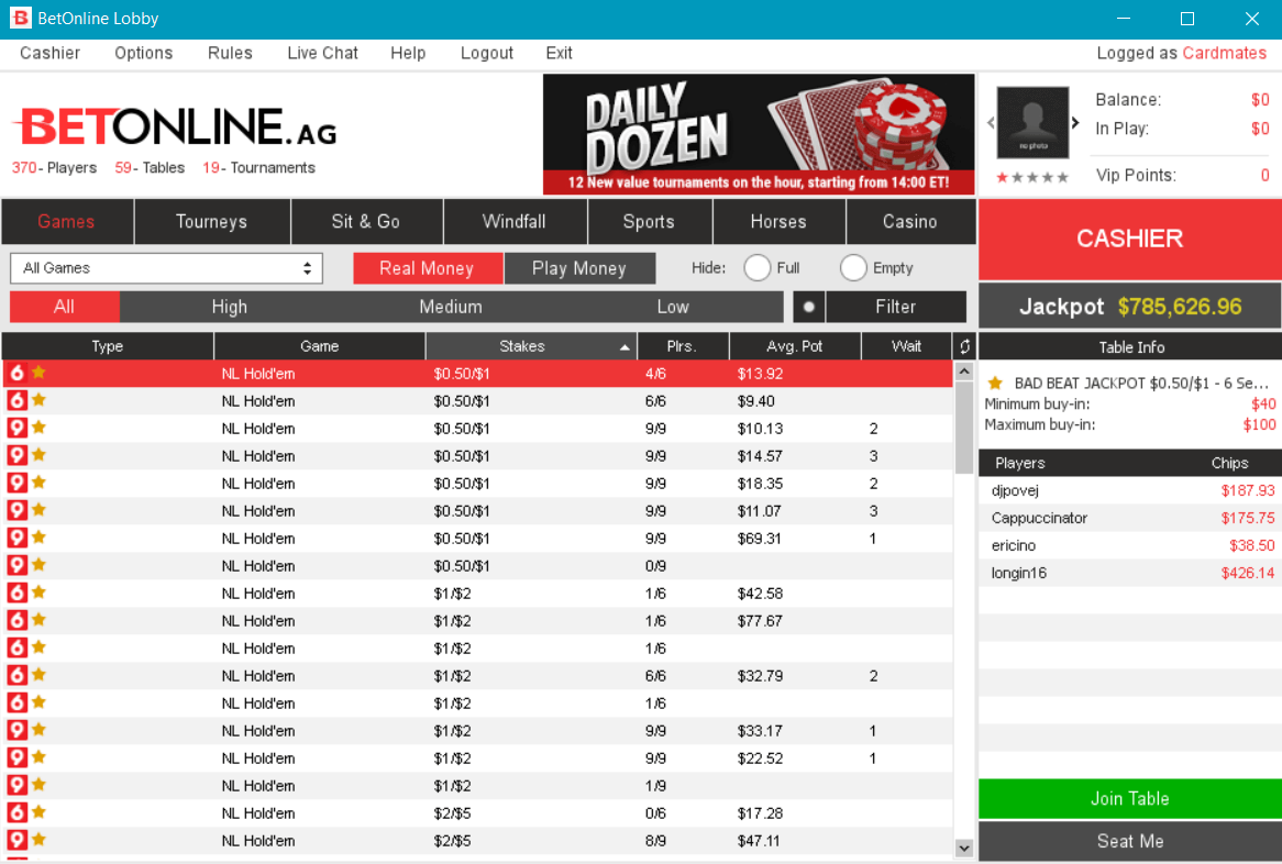 Лобби BetOnline BetOnline главное лобби