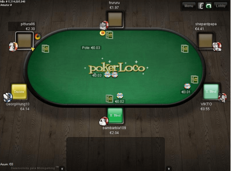 Вариант игрового стола в PokerLoco Стол PokerLoco