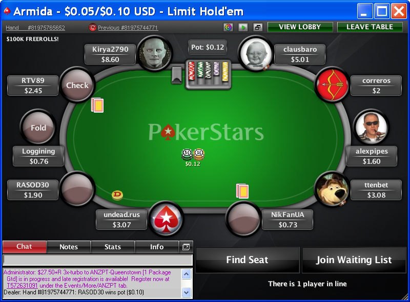 Стіл для гри в PokerStars.eu PokerStars.eu
