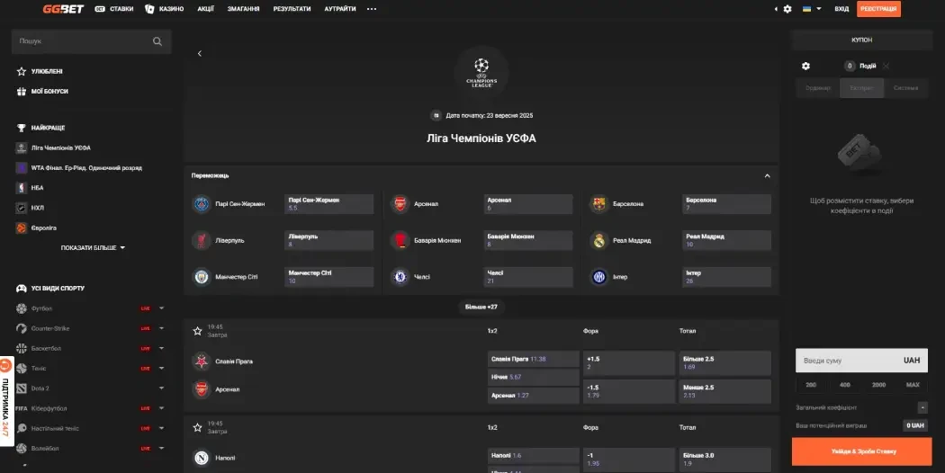 Матчі ЛЧ на GGBet UA Ставки на ЛЧ онлайн