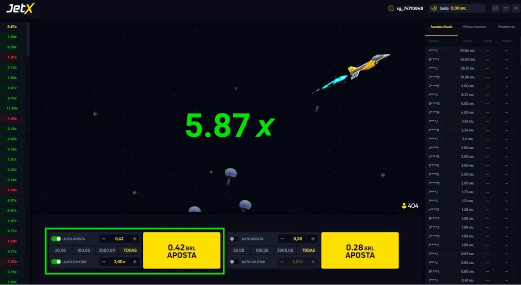 Exemplo como jogar JetX