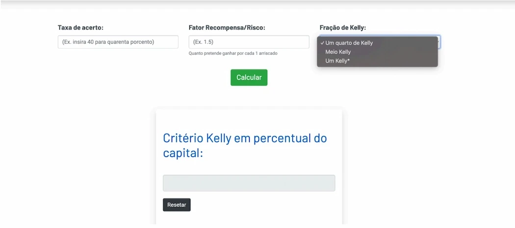 Critério de Kelly calculadora online