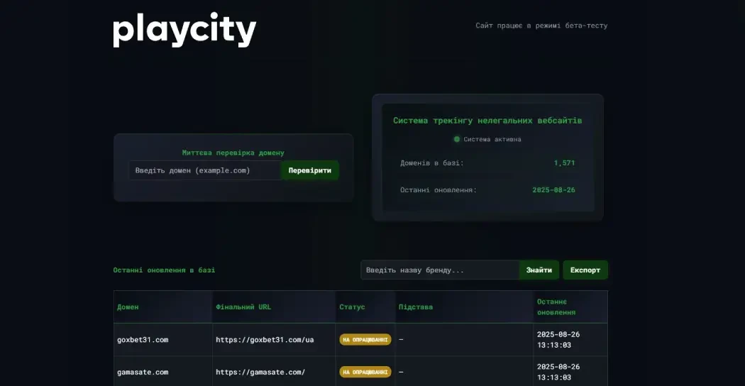 Система трекінгу нелегальних казино Система трекінгу нелегальних казино PlayCity