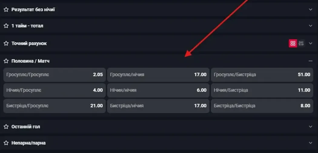 Приклад ставки тайм-матч