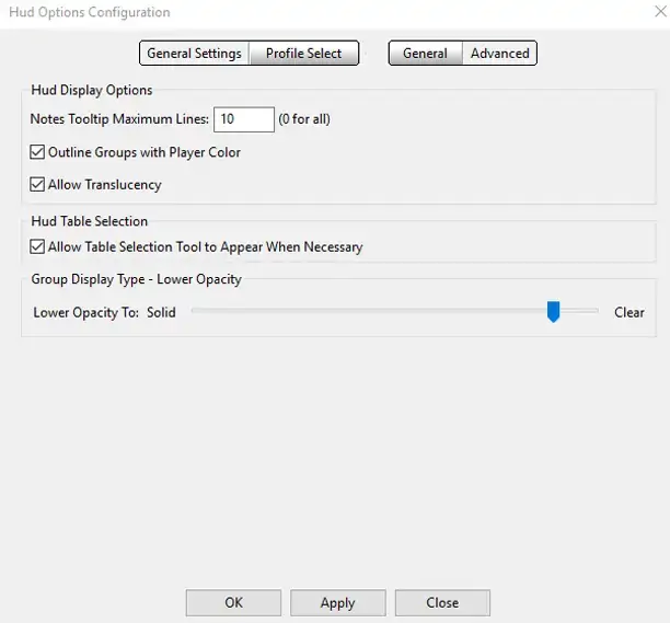 Options of HUD HM3