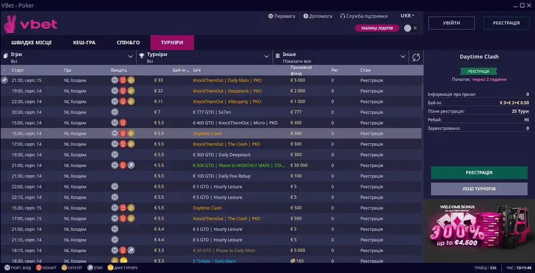 Турніри на ВБет Покер Турніри ВБет