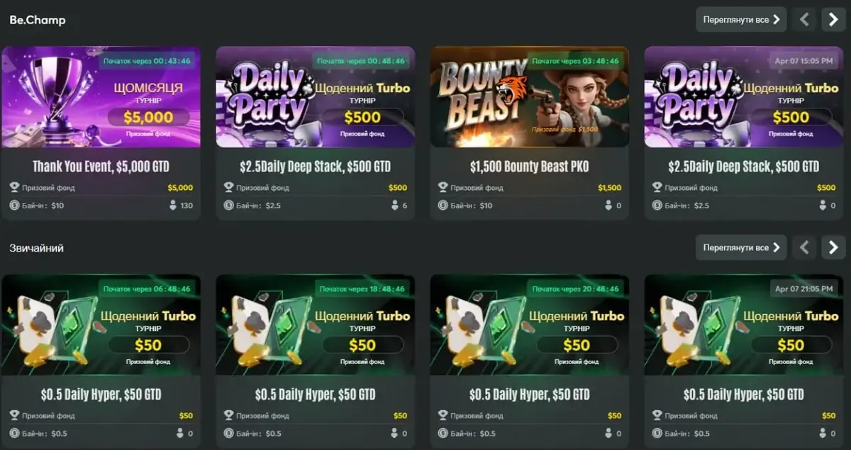 Турніри в BCPoker