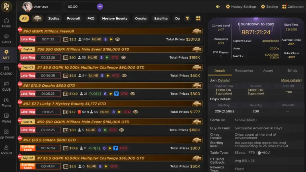 QQPoker турніри